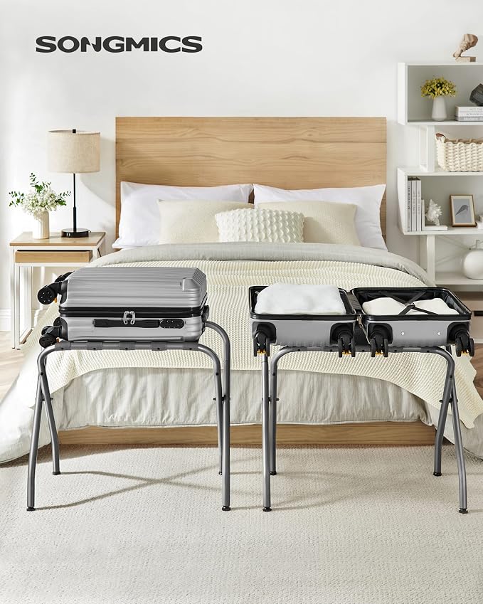 SONGMICS Luggage Rack, Pack of 2, Luggage Racks for Guest Room, Suitcase Stand, Steel Frame, Foldable, for Bedroom, Gray URLR64GS-2 - Image 2