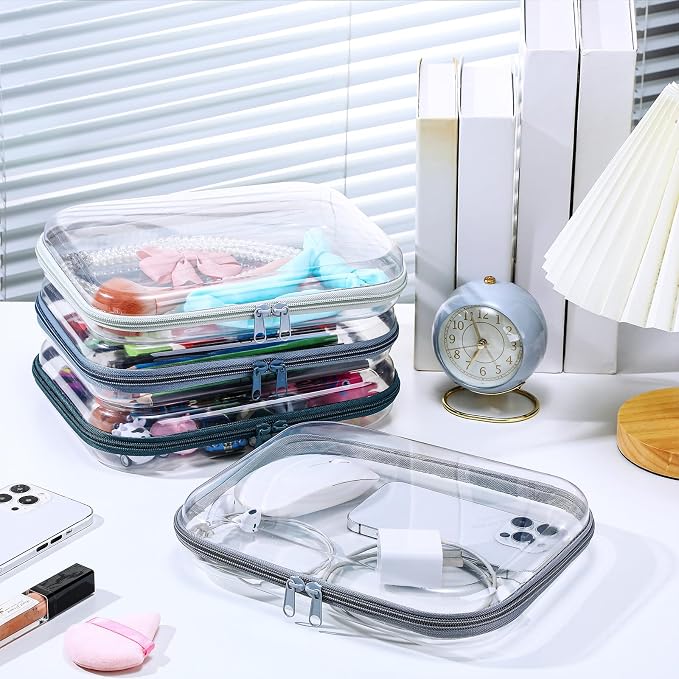 Hoolerry 4 Pcs Hard Clear Zipper Case Makeup Bags Plastic Zipper Pouch Transparent Storage Box Containers for Cosmetics, Snacks, Building Blocks, Puzzles(Clear,9.8 x 7.9 x 2 in,Morandi) - Image 6