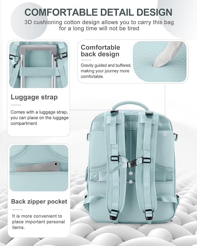 coowoz Large Travel Backpack Carry On for Women Man Gym Backpacks with Laptop Compartment Mochila de Viaje Teacher Personal Item Backpack Rucksack Airplane Accessories Must Haves Blue - Image 4