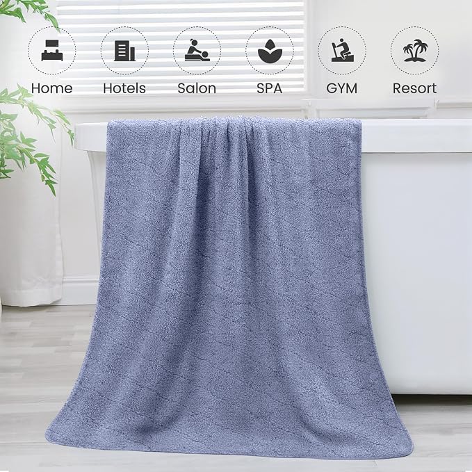 JML Bath Towels, Pack of 4, 30"x60", Large Microfiber Towel Set, Ultra Soft, Super Absorbent, Fast Drying, Perfect for Suana, Shower, Pool, Sport, Travel, Fitness, SPA,Yoga, Coral Fleece - Blue - Image 7