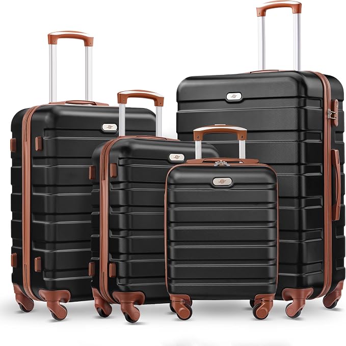 Suitour 4 Piece Luggage Sets, Hard Shell Suitcase Set with Spinner Wheels 16 20 24 28inch Travel Sets(Black Tan) by Suitour