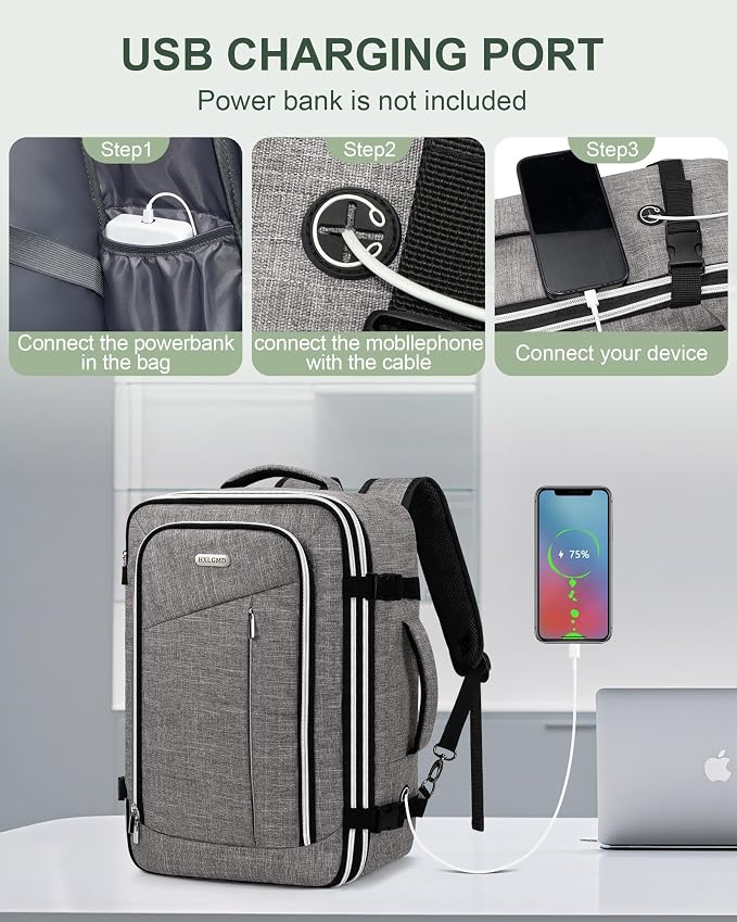 Travel Carry On 17.5" Laptop Expandable Backpack for Men Women, Personal Item Bag Waterproof Airline Approved with USB Charging Hole 3 Packing Cubes, Large Weekender Daypack Business Luggage Suitcase - Image 6