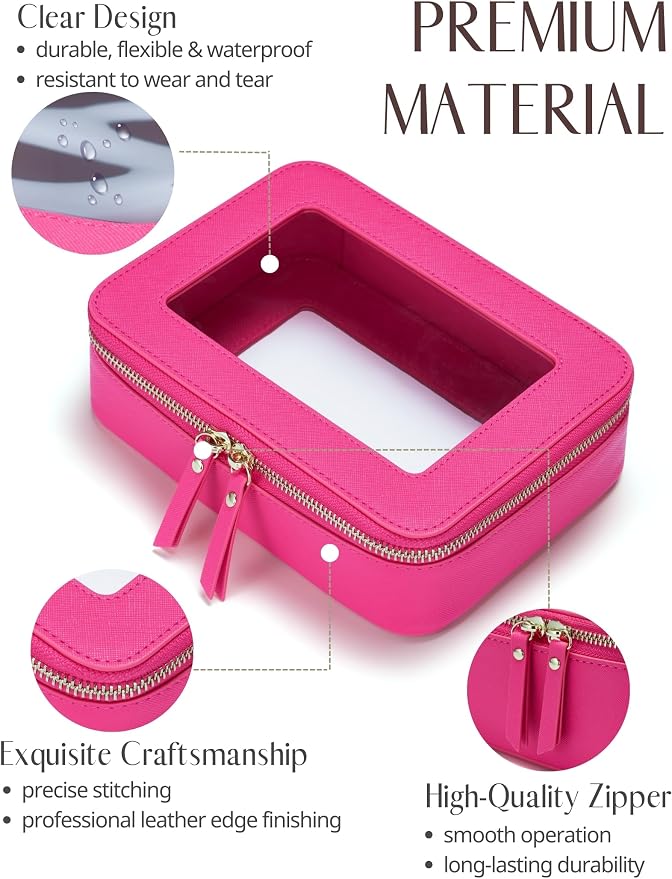 Popvibe Clear Makeup Case Toiletry Bag Travel Medium Clear Cosmetic Bag with Zipper, Make Up Bag Organizer Traveling TSA Approved Transparent Bag Car for Essentials, Mini & Medium, Hot Pink - Image 3