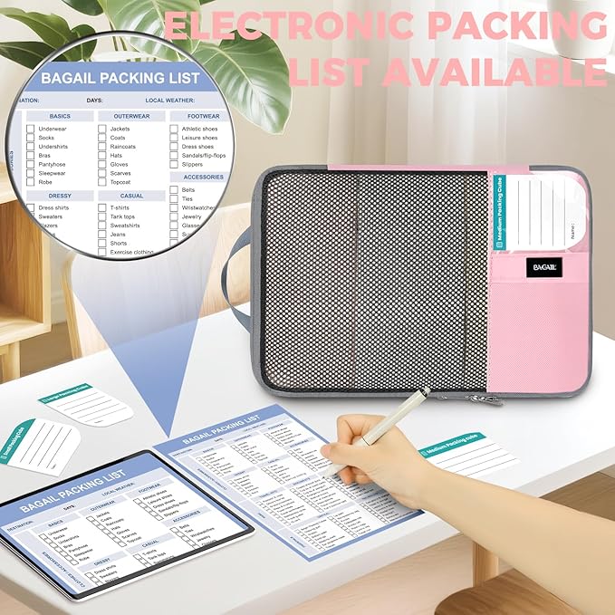 BAGAIL 4/6 Set/8 Set Compression Packing Cubes Travel Accessories Expandable Packing Organizers(HalfMesh, 8-Pink) - Image 3