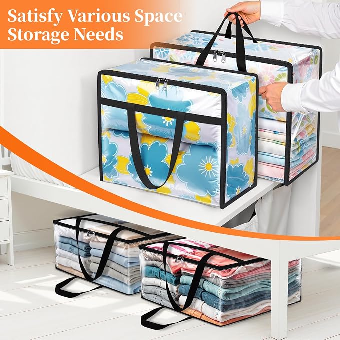 SpaceTrove Clear Clothes Storage Bags, 6 Pack Closet Organizers and Under Bed Storage Containers, Foldable Moving Bags with Zippers for Comforter, Blanket, Bedding, Duvet, PVC Packing Bags 40L - Image 5