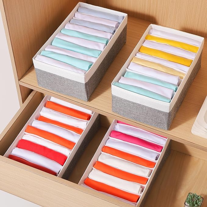 4 Packs T-shirt Drawer Organizers for Clothing,10 Grids Compartment Wardrobe Storage Box, Clothes Organizer for Folded Clothes, T-shirt, Legging-15.75''x9.06''x5.91''-GreyWhite - Image 7