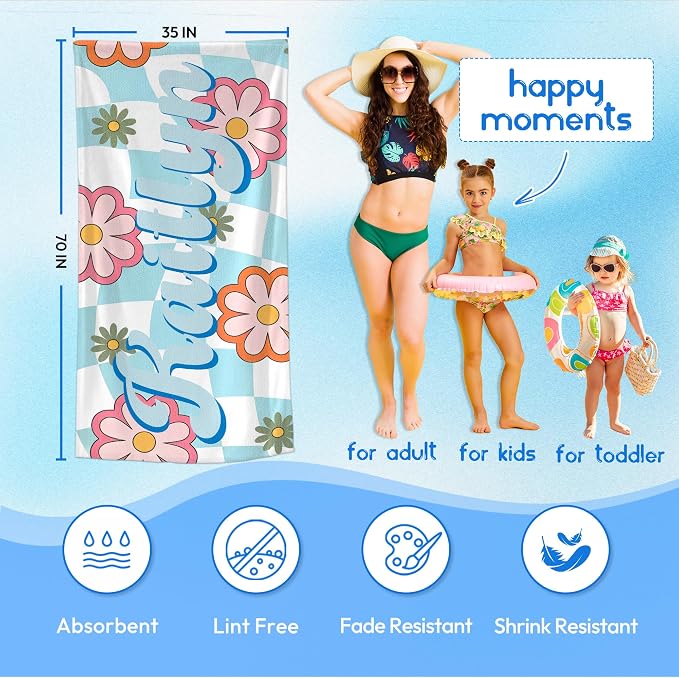 JML Personalized Beach Towel with Name, Custom Flower Beach Towel, Customized Microfiber Pool Towel, Quick Dry & Absorbent Swim Towel for Adult,Anniversary, Birthday, Summer Holiday,Vacation - Image 3