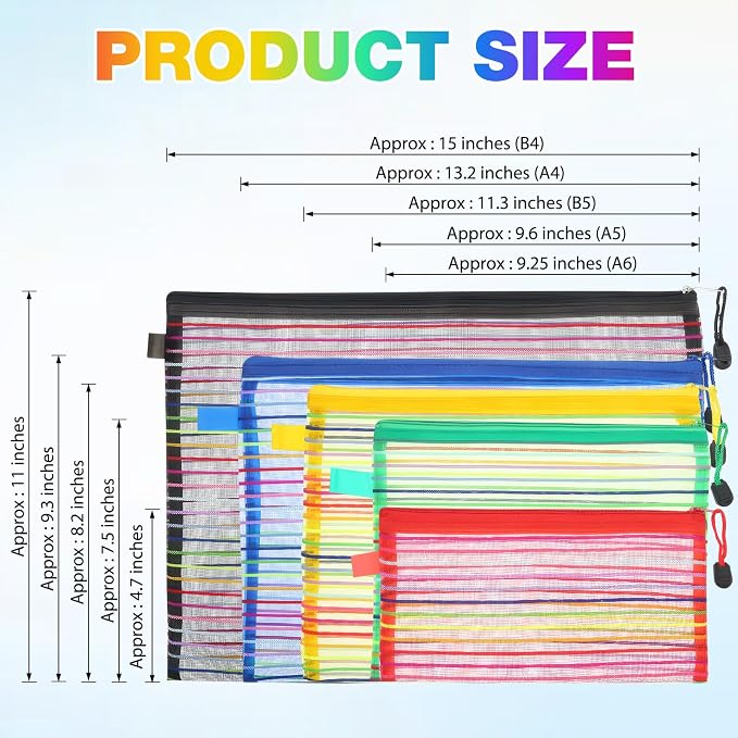 Twistover 100 Pcs Mesh Zipper Pouch Bags for Organizing 5 Sizes, 5 Colors Assorted Sizes Pouch Bulk Cosmetics Purse Toiletry Travel Case Multipurpose Storage Bag for Office School Home Travel Supplies - Image 2