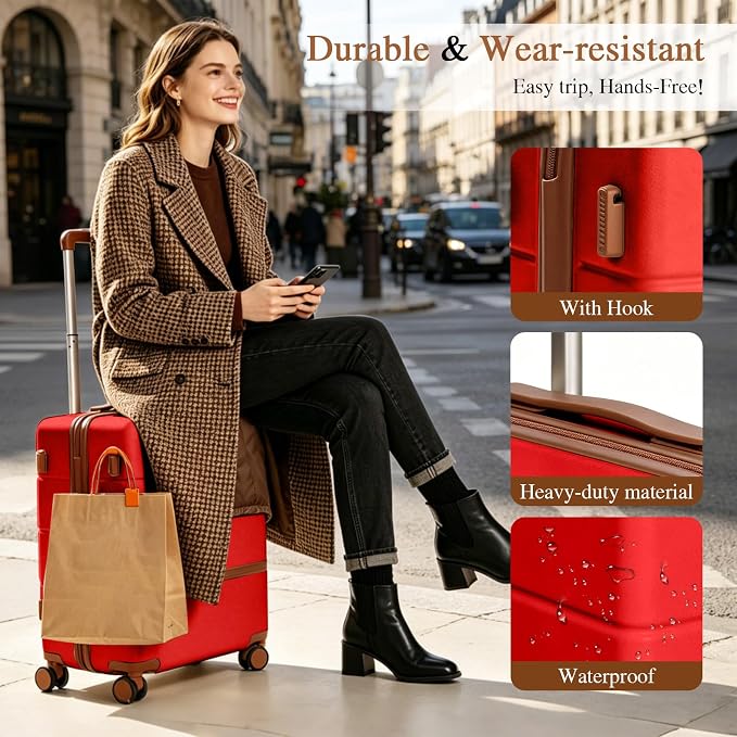 Luggage Sets, 2 Piece Suitcase set with wheels Tsa Lock 20/24 inchi Hardshell Waterproof Travel Suitcases luggage for Women/Men/Family(Red) - Image 2
