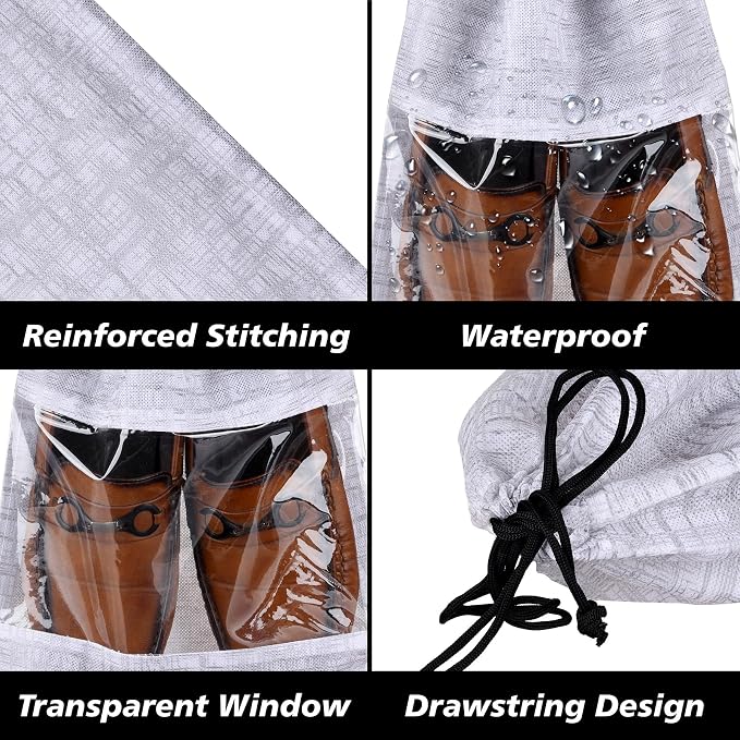 Kuber Industries Shoe Bags | Shoe Bags for Travel | Drawstring Shoe Storage Bags | Storage Organizers Set | Shoe Cover with Transparent Window | Shoe Pouches | Jute-Print | Pack of 8 | Gray - Image 4