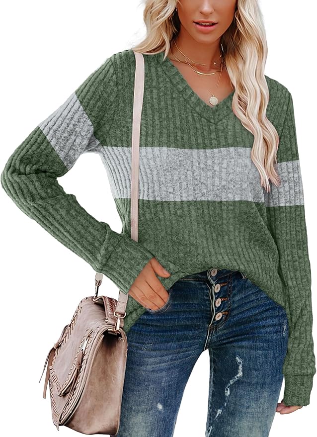 Sampeel V Neck Long Sleeve Shirts for Women Casual Fall Tops Lightweight Tunic Sweaters Fashion Clothes Loose Fit 2025