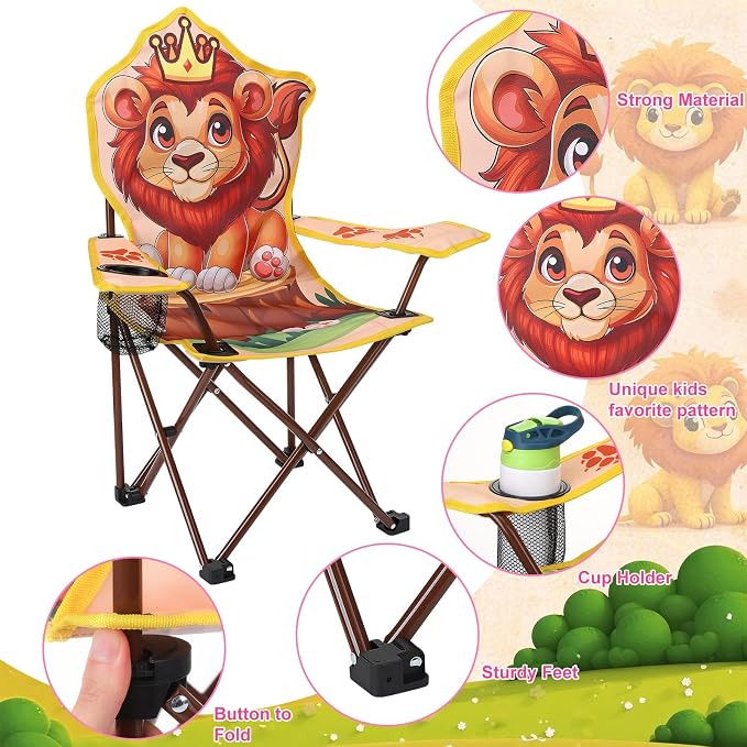 KABOER Kids Outdoor Folding Camping Chair with Cup Holder Carrying Bag | Portable Camping Chair for Beach Picnic Camping Travel Lawn Ages 3-10 - Image 3