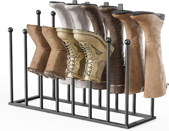 pickpiff Free Standing Shoe Racks - 19.5 Inch Black Metal Boot Rack Organizer Tall Boots for Dorm Room, Closet, Entryway, Bedroom, Patio Outdoor, Hallway, Black, Shoe Storage Fit for 8 Pairs by pickpiff