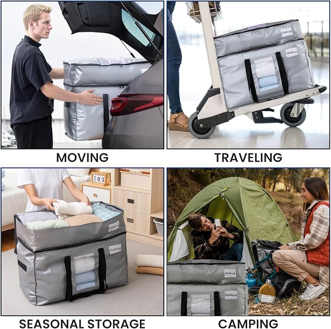 TAILI 2 Tier Extra Large Moving Bags, 2 Pack Silver Heavy Duty Totes For Storage with Visible Window, Wrap Around Handles, Storage Bags for Space Saving, Alternative to Moving Boxes - Image 9