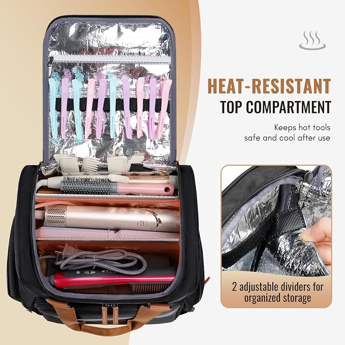 Mancro 2-Layer Hairstylist Travel Bag with 3 Separate Pouches, Black | Cosmetology Bag with 2 Side Pockets, Professional Barber Bag Backpack with Adjustable Dividers for Cosmetology Supplies - Image 3