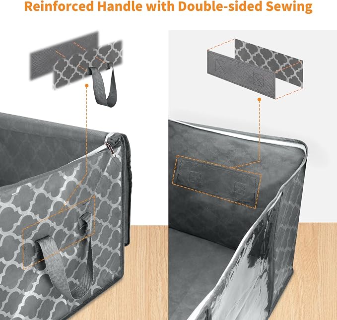 90L Large Storage Bags, 6 Pack Clothes Storage Bins Closet Organizers | Foldable Storage Containers, with Reinforced Handle, for Clothing, Blanket, Comforters, Bed Sheets, Pillows and Toys,Pattern - Image 3