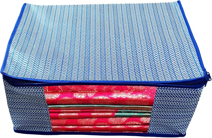 ANKIT INTERNATIONAL Saree Cover Storage Bags Pack of 06 – Non Woven Foldable Clothes Storage Organizer with Zipper & Clear Window, Wardrobe Garment Storage for Sarees, Dresses (Blue) - Image 6