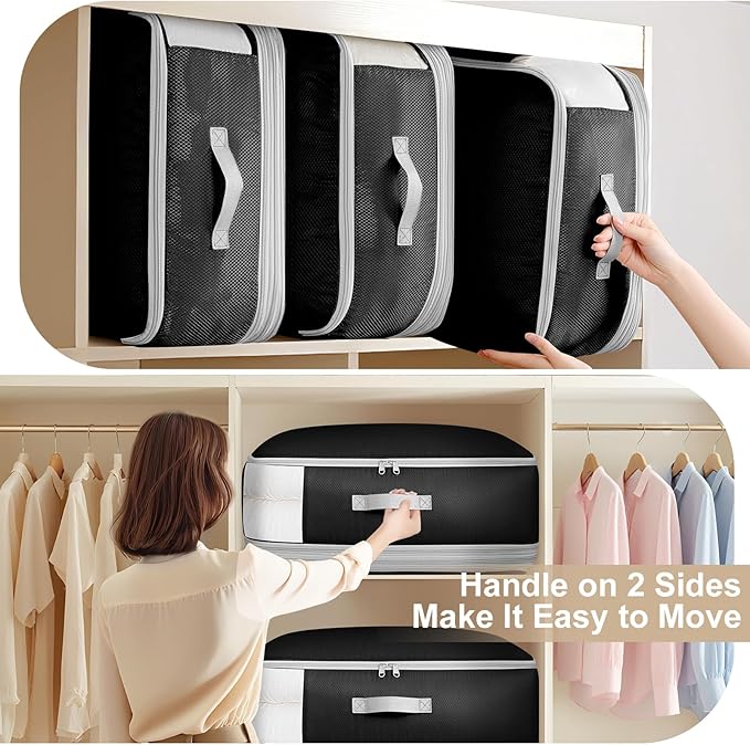 Comforter Storage Bag - 130L Large Capacity Blanket Storage Bags 4-Layer Ultra Space Saving Self Compression Organizer, Washable Compression Bags for Storage Comforter Blanket, 2-Pack, Black - Image 4