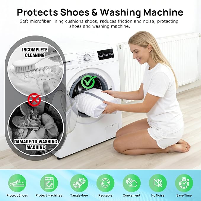 Upgraded Dual Compartment Design Shoe Bag for Washing Machine with Adjustable Shoes Trees& Sneaker Dryer Bag, 420g Heavy-Duty Shoe Washing Machine Bag, Clasp-Lock Zipper for Maximum Protection - Image 6