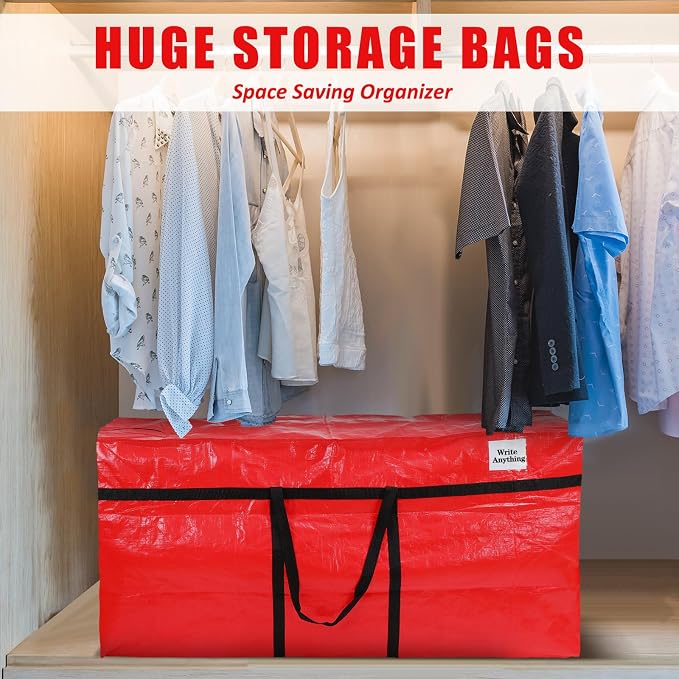 Windyun 4 Pack 57 Gallon Extra Large Moving Bags XXL Heavy Duty Storage Bag with Strong Zipper Handle Jumbo Big Tote Box Foldable for College Dorm Travel Clothes Duffle Blanket Pillow(Red) - Image 6