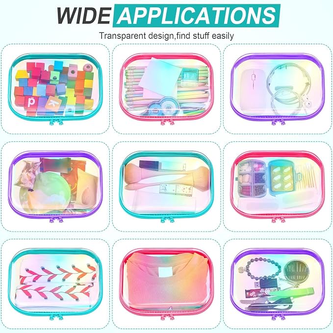 Sanwuta 6 Pcs Clear Hard Zipper Case Plastic Zipper Pouches Transparent Makeup Bag Pencil Case Pouches Toiletry Diaper Bag for Travel Toy Storage Organizer Bins(Holographic,7.87 x 5.9 x 2 Inch) - Image 7
