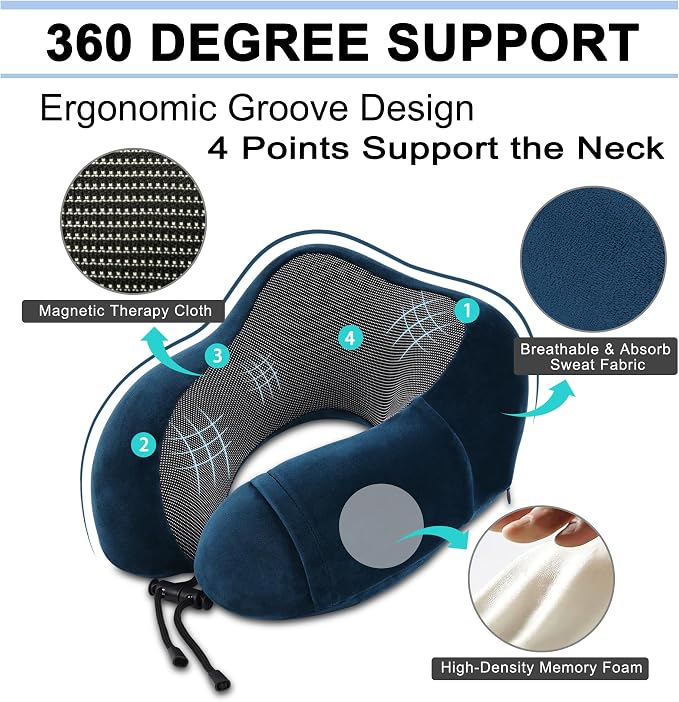 urnexttour Travel Pillow and Blanket Set Neck Pillows Travel Essentials with Sleep Mask for Airplane Car Memory Foam Blue - Image 4