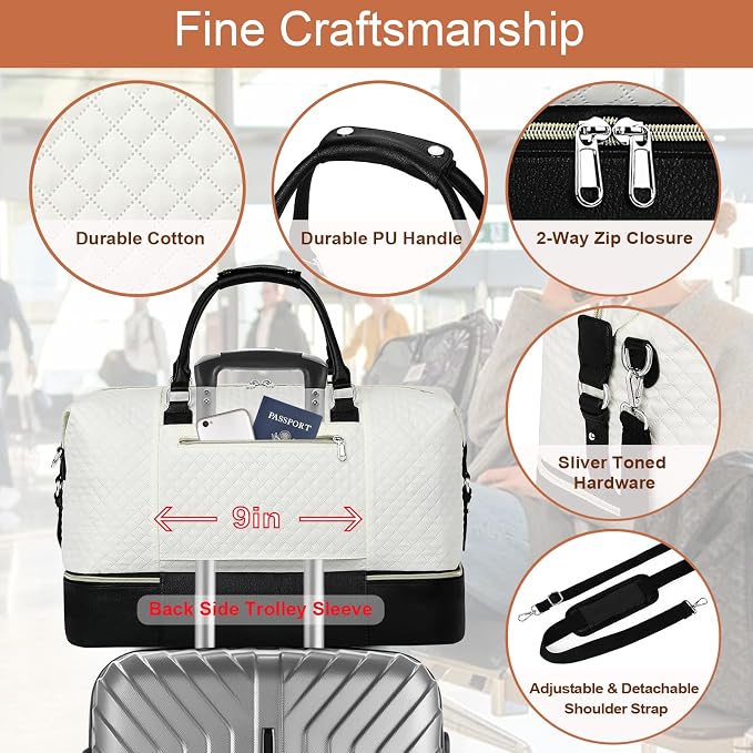 ITIEZY Weekender Overnight Bag for Women - Large Travel Duffel Bag with Shoe Compartment, Gym Duffel Bag Hospital Bag Carry On Tote Bags for Airplanes with Crossbody Bag Toiletry Bag 3Pcs Set - Image 5