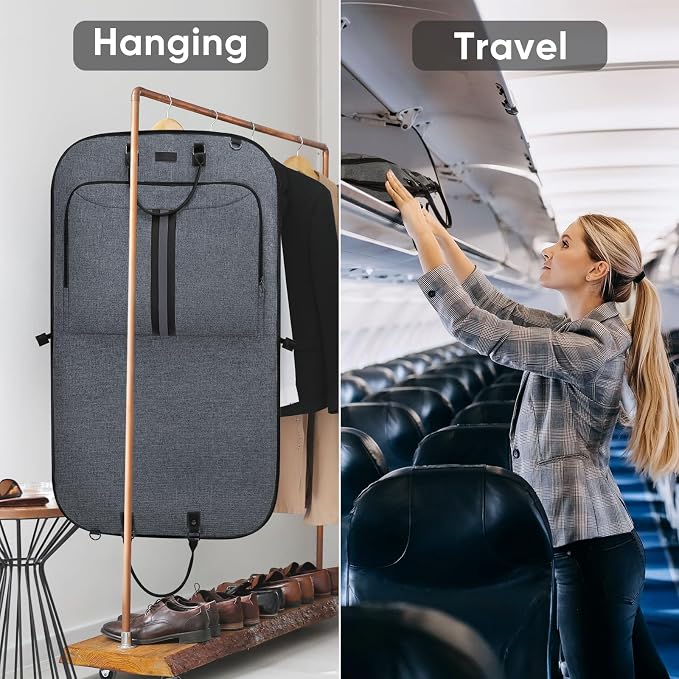 BALEINE Travel Garment Bag, Travel Suit Bag for Men, Water Resistant Carry on Garment Bag for Hanging Clothes, Garment Duffel Bag for Travel Business (Grey, 42") - Image 6