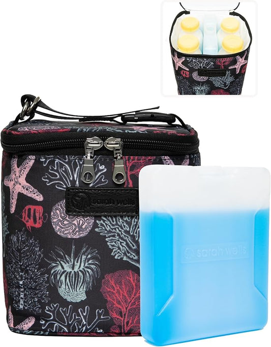 Sarah Wells Cold Gold Breastmilk Cooler with Ice Pack (Ocean) | Fully-Lined Insulated Interior, Fits 4-6 Bottles, Zippered Lid, Great for Workdays, Travel & Pumping Days, Machine Washable by SarahWells