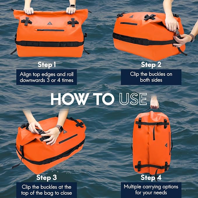 Haimont IPX7 Waterproof Roll-Top Dry Duffel Backpack | 60L/90L Sizes, 500D Tarpaulin, Welded Seams, Mesh Pockets, Boating & Kayaking - Image 8