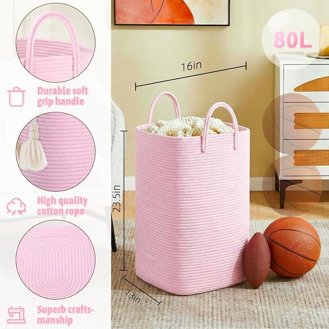 Artfeel Laundry Basket,Woven Cotton Rope Laundry Hamper,80L Versatile Storage for Dirty Clothes,Baby Toys,and Blankets in Bathroom, Nursery,and Living Room - Image 2