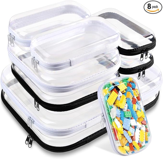 8PCS Extra Large 14.2" Clear Hard Shell Zipper Case : Clear Zipper Pouches Waterproof Lightweight Plastic Organizer Makeup Bag Organizer Hard Toy Storage Travel Pouches (4S+2M+2L) by Unknown