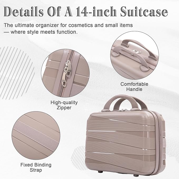 Hardside Luggage Sets, Lightweight Stripes Suitcase with Spinner Wheels, Champagne-PP - Image 6