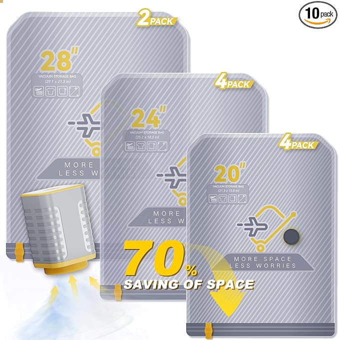 10-Pack Vacuum Bags for Travel with Wireless Rechargeable Pump, Carry-on Size Compression Packing Bags for Luggage & Suitcase, Space Saver for Clothes & Clothing, 10 Combo Travel Size, Fast 3S Vacuum by TheArtofSmartTravel