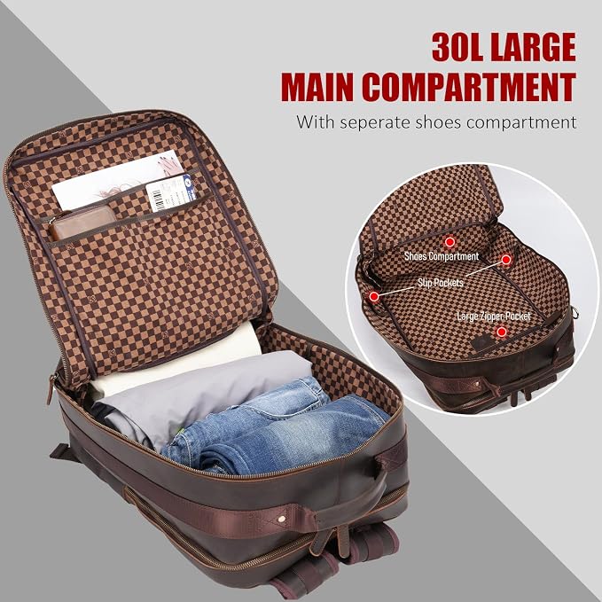 STAR VISTA Voyager-02 Full Grain Leather Travel Backpack, 30L Luxurious Capacity, All-in-One Duffle Backpack for Global Jet-set Voyagers, 16" Laptop Compatible, Canvas Lining - Image 4