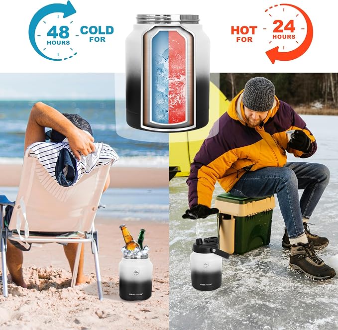 NATURE PIONEOR 84 oz Insulated Water Bottle Jug with Carrier Bag | 18/8 Food-grade Stainless Steel, Double Vacuum Insulation, Wide-Mouth, Straw & Spout Lid, Strap, Camping, Hiking, Gym, Work - Image 4