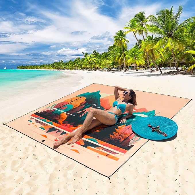 HIHOHO Beach Blanket Waterproof Sandproof Extra Large Beach Mat 79" X 83"/120"x108"for 1-8 Adults Quick Drying Durable Outdoor Picnic Mat for Beach Travel Camping Hiking - Image 5