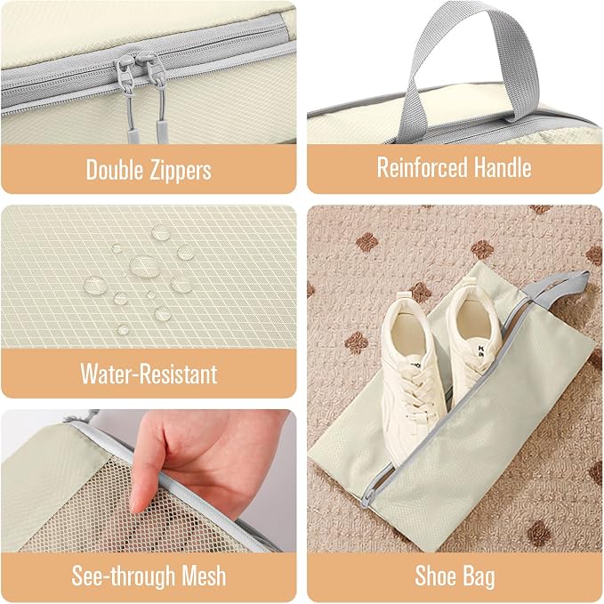 WOOMADA Compression Packing Cubes for Suitcases Travel Essentials 6 Set Rectangle Mesh Expandable Travel Bags Organizer for Luggage - Image 6