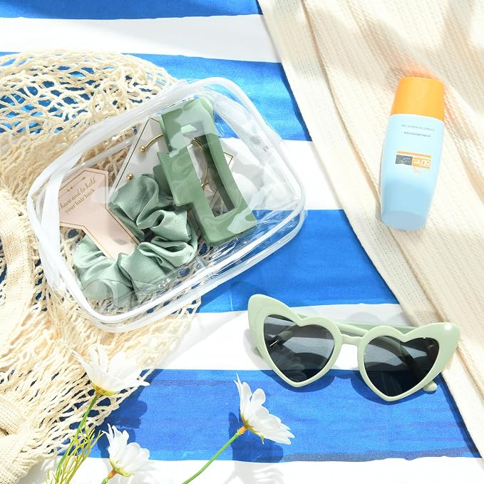 DEEKA 30 Pcs Bridesmaid Proposal Bag Set Gift Clear Makeup Toiletry Bag Bachelorette Party Favors Sunglasses Hair Claw Clips Scrunchies Knot Bracelets Bridal Wedding Party Gifts (Sage Green) - Image 5