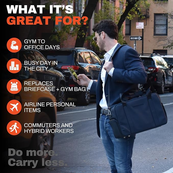 The FTL Lite Mens Gym to Office Bag - 17L Briefcase Gym Bag Hybrid with Shoe Compartment & 16" Laptop Sleeve - Executive Daily Carry & Overnight Duffel for Athletic Business Pros - Essex Blue - Image 7