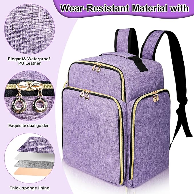 Nail Polish Organizer Backpack Holds 126 Bottles& Nail Lamp, Extra Large Nail Kit Supplies Organizer Bag with 3 Removable Cases, Portable Nail Organizers and Storage for Travel (Noble Purple) - Image 4