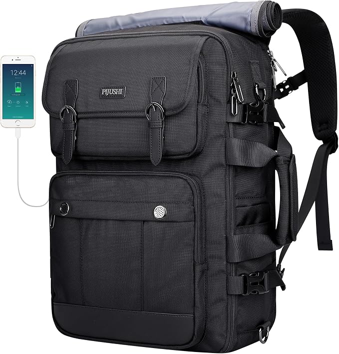 PIJUSHI 3-In-1 Travel Backpack for Women with 16" Padded Laptop Compartment | Convertible Carry On Luggage/Duffel/Shoulder with 180° Open, USB Port, Dry/Wet Pocket for Airport, Daily by PIJUSHI