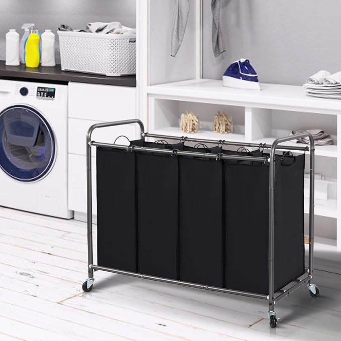 STORAGE MANIAC Laundry Sorter 4 Section, 47.5 Gal (180 L) Laundry Hamper with Wheels, Clothes Divider Basket Sorter, Separator Hamper Cart with Removable Bags, Black - Image 7