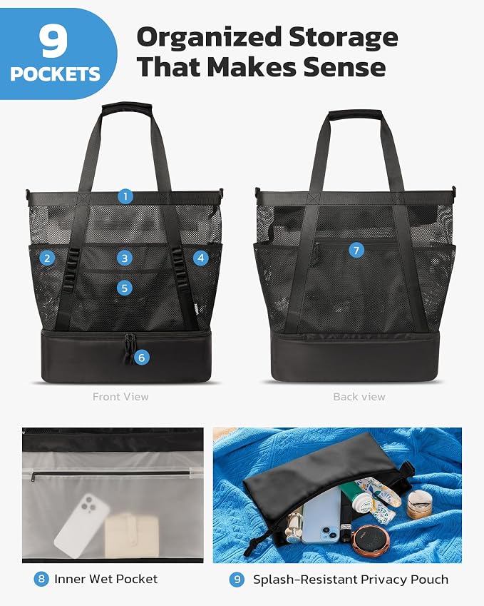 Large Beach Bag with Cooler Mesh Beach Tote for Women Insulated Pool Bag - Image 5