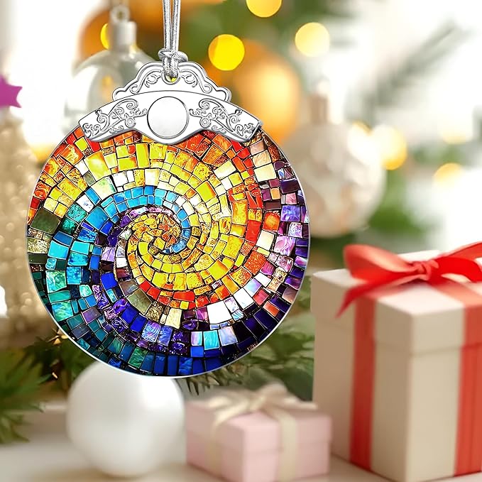 Rainbow Spiral Stained Glass Ornament, Christmas Ornaments – Christmas Tree Ornament, Holiday Decor, Xmas Stocking Stuffers, Gift Idea, Gifts for Art Lover, Coworker, Friend, and Family