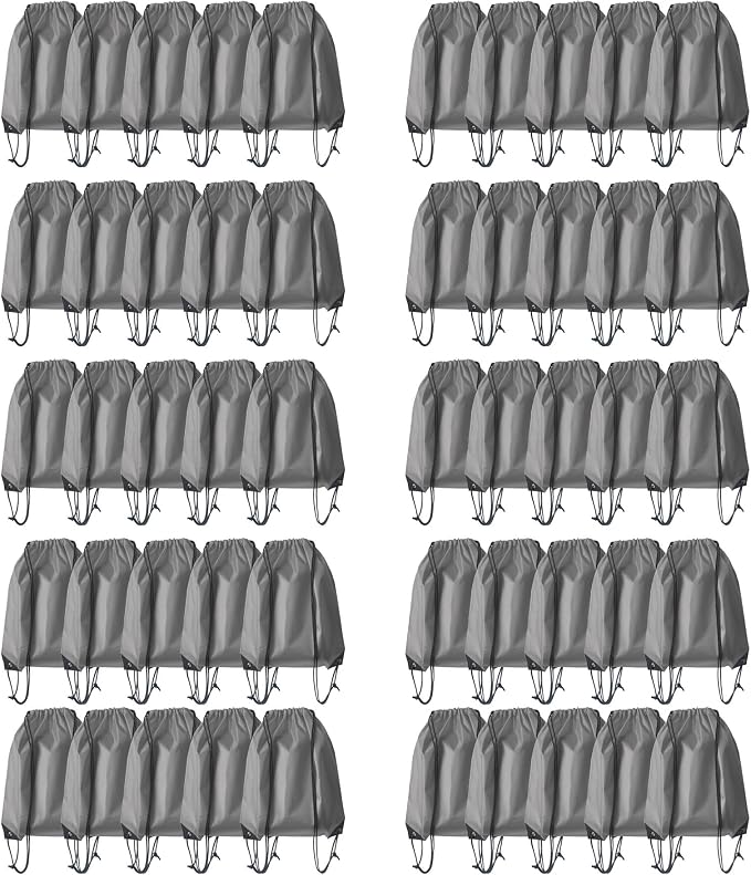 Drawstring Backpack Bulk 50 Packs Draw String Bags for Gym Sports Trip Pedestrianism Cinch Sack DIY for Women Men (grey) by Unknown