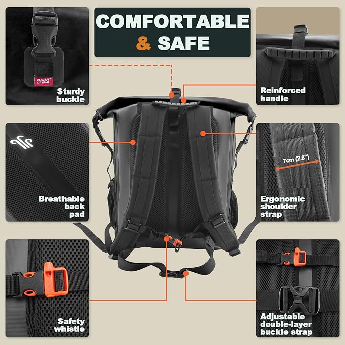 OSAH DRYPAK Waterproof Backpack Dry Bag 25L/35L/55L/85L – Heavy Duty Roll-Top Hiking Backpack Sack Keeps Gear Dry for Travel, Kayaking, Boating, Camping, Rafting and Fishing - Image 4
