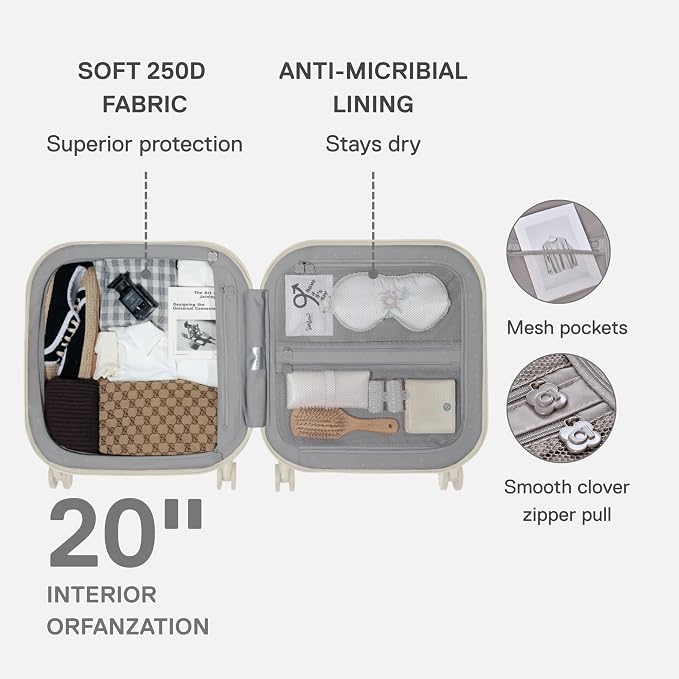 artrips Carry On Luggage 20 Inch for Business Travel & Short Trips, Italian-Inspired Lightweight Hard Shell Suitcase, German PC Matte Shell, Airline Approved, TSA Lock, White - Image 3