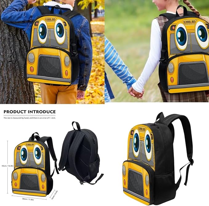 4 Pcs School Bus Schoolbag With Lunch Box Pencil Case Water Bottle Holder Pouch for Boy 6-8,Preschool Children School Backpack Elementary School Bookbag Casual Daypack - Image 3