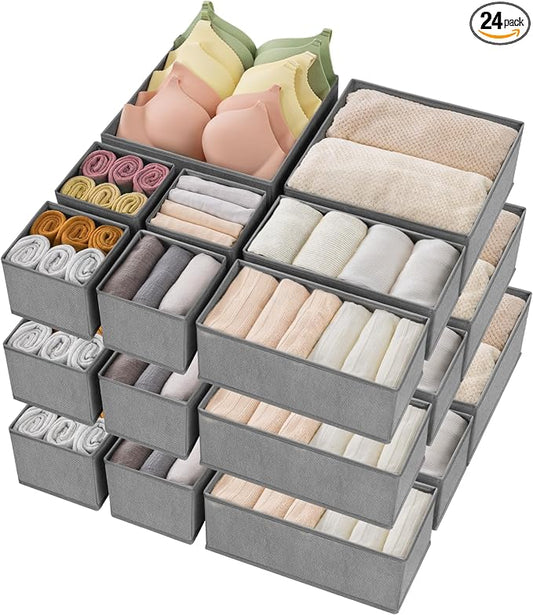 Criusia Drawer Organizer Clothes, 24 Pack Underwear Drawer Organizers, Foldable Closet Organizers and Storage Dresser Drawer Dividers Clothing Organizer for Clothes, Socks, Scarves, Bra, Ties (Grey) by Criusia